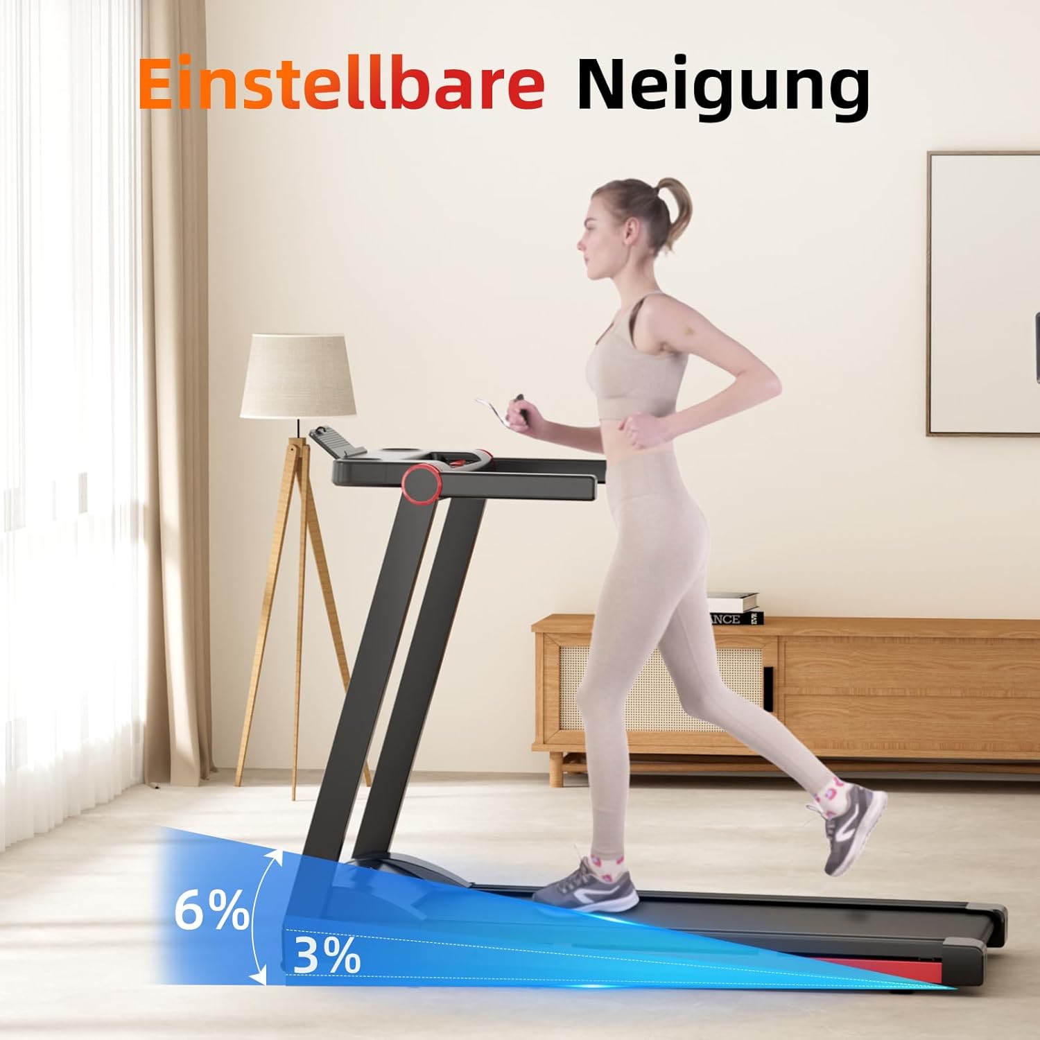 Superun Laufband für Zuhause Klappbar, Laufband mit Steigung bis 16 km/h mit APP max 158 KG mit Trainingskursen und Multi-Runner-Rennen