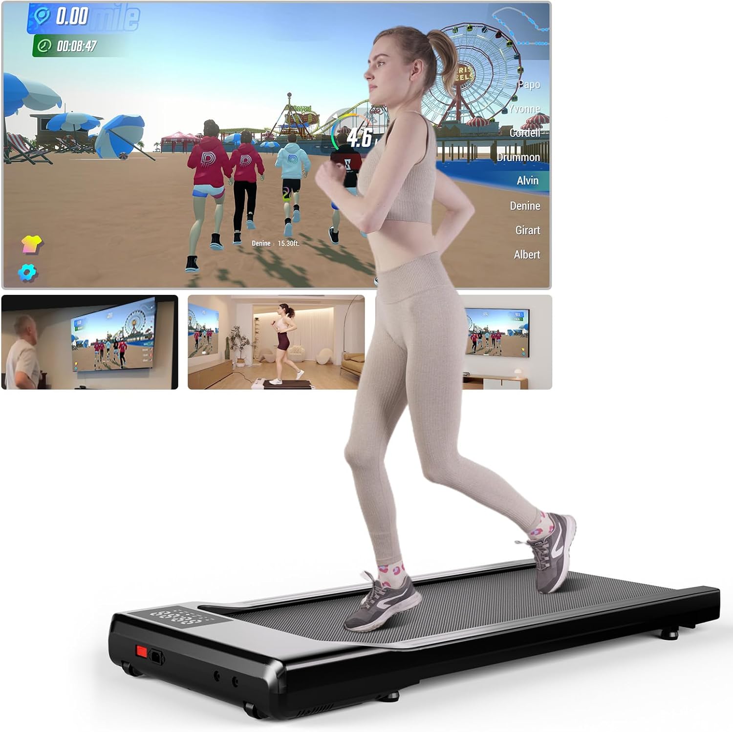 Superun Walking Pad max 159 KG/136 KG, Laufband für Zuhause mit Trainingseinheit, Leise Laufband Schreibtisch mit App und Multiplayer-Rennstrecke
