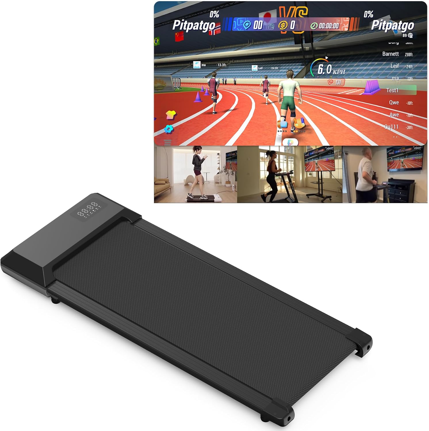 Superun Raceable Walking Pad – Laufband für Zuhause 2.5 PS mit App und Fernbedienung – Laufband Schreibtisch max 136 kg mit Multi-Runner-Rennen und Training Couses