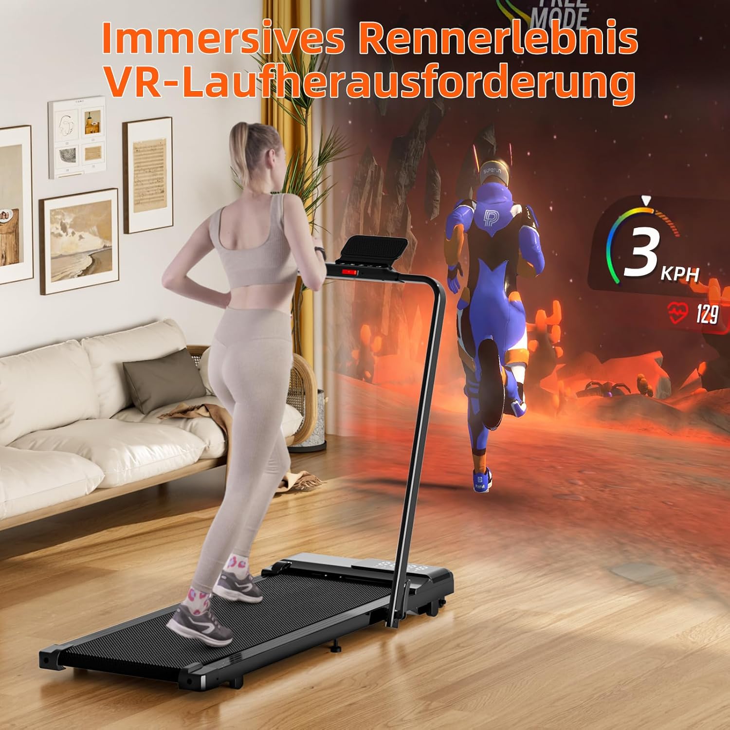 Superun Raceable Walking Pad Klappbar, Laufband für Zuhause bis 12 km/h, Klappbares Laufband Unter dem Schreibtisch 136 kg mit APP und Multi-Runner-Rennen