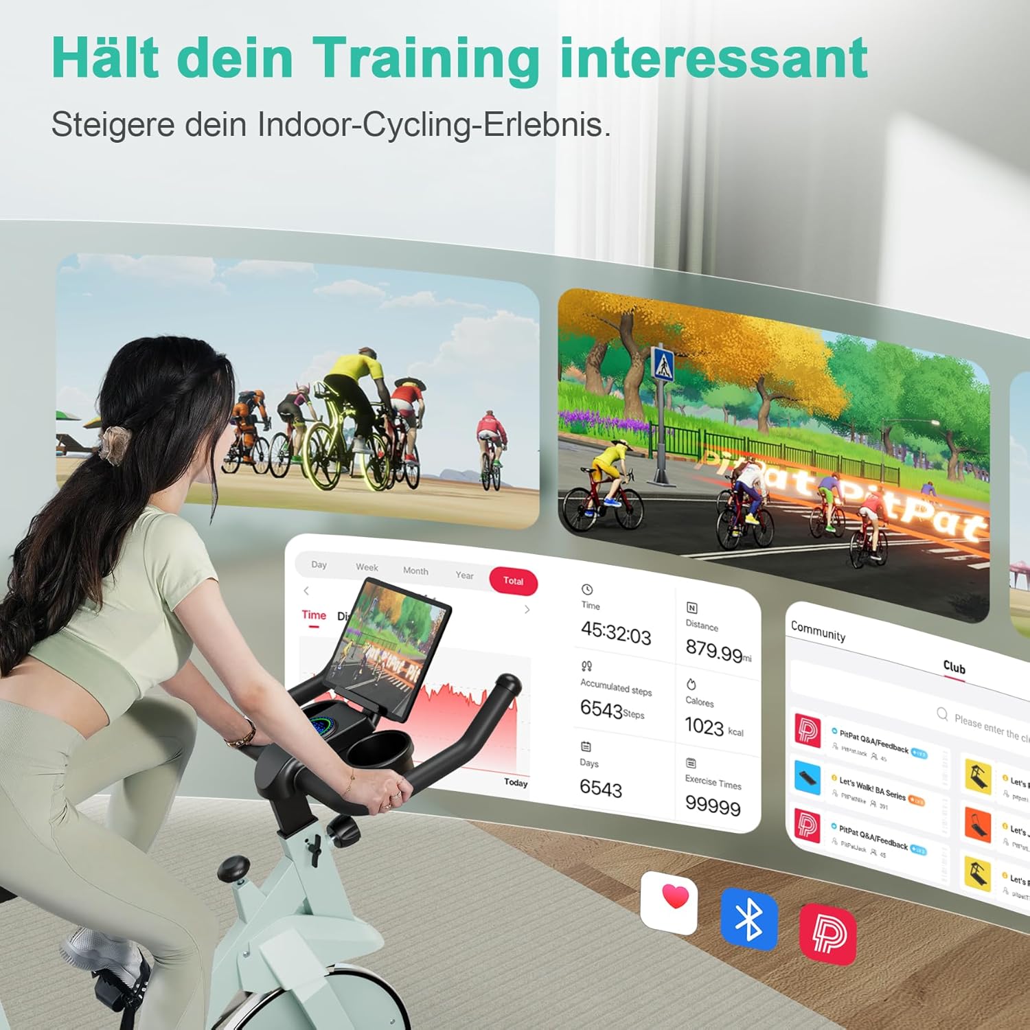 Superun Heimtrainer Fahrrad Superun mit Verstellbarem Magnetwiderstand, Ergometer Hometrainer Fahrrad Leises mit LCD-Monitor und App, Spinning Bike Indoor max 136kg
